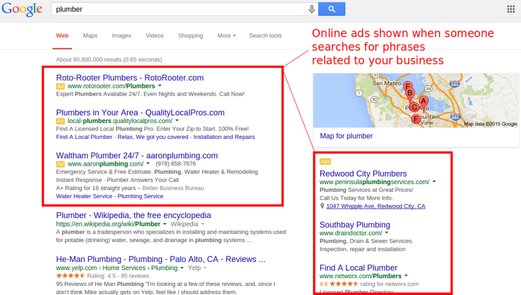 online ads shown alongside search results